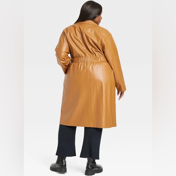 Ava & Viv Women's Plus Size Belted Faux Leather Trench Coat - Picture 2 of 16